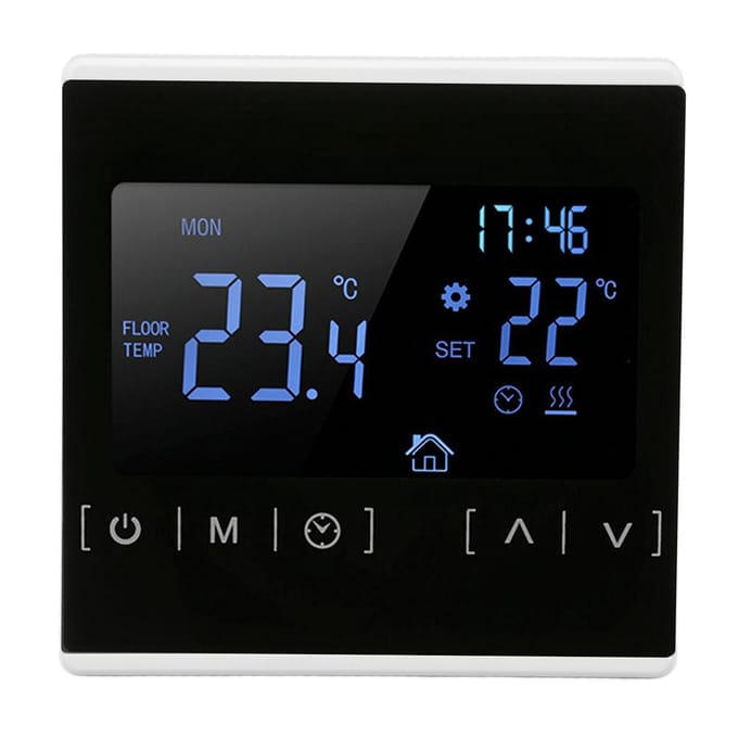 Slimme Thermostaat Achtergrondverlichting Touchscreen Dubbele Regeling Temperatuurregelaar voor Vloerverwarming Hoog black