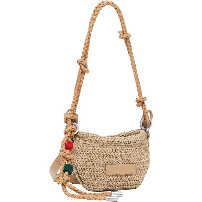Desigual schoudertas Half Logo Raffia Waverly Phone Natural beige