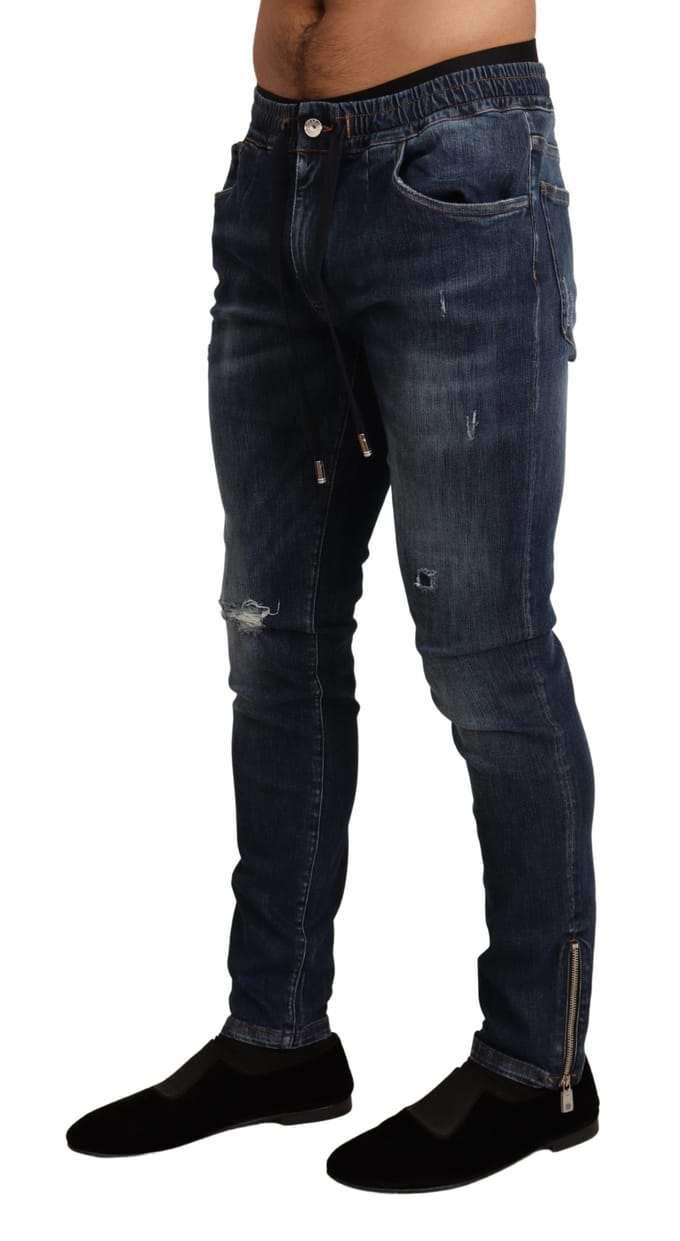 Dolce & Gabbana Heren Blauw Katoen Stretch Tattered Denim Jeans