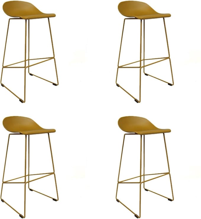 Bronx71® Barkruk Ellen geel Scandinavisch design 76 cm - Barkrukken set van 4 - barstoel