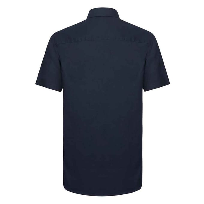 Russell Collection Heren Oxford Getailleerde Overhemd met Korte Mouwen (Heldere marine)