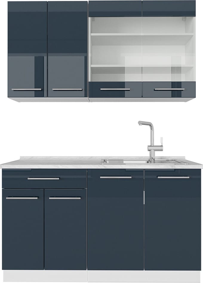 Vicco Fame-Line Keukenkasten – 200 cm, WB Eik Donkerblauw hoogglans/wit