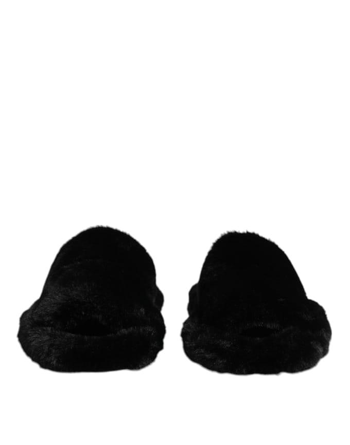 Dolce & Gabbana Zwarte Polyester Fluwelen Slip-On Slipperschoenen