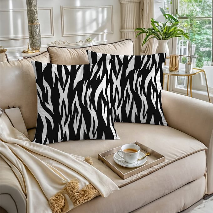 Boraboi® Luxe Decoratieve Kussenhoezen set van 2 , Zachte Suède Touch 40x40cm -(Zwart,Wit)