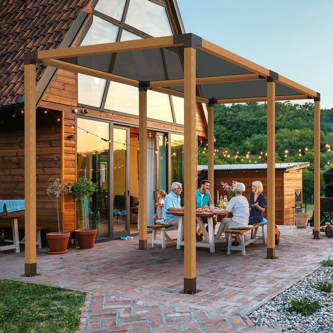 Pergola Beugel Kit 4''x4'', Binnenmaat 3.6 x3.6 2 stuks 4-Weg Robuuste Hoekbeugel Houtbewerking Doe-het-zelf Paalvoet Kit, Eenvoudige Installatie Houten Balken voor