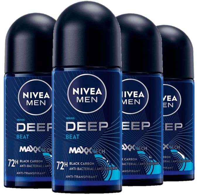 Nivea Deo Roller Men – Deep Black Carbon Beat 4 x 50 ml