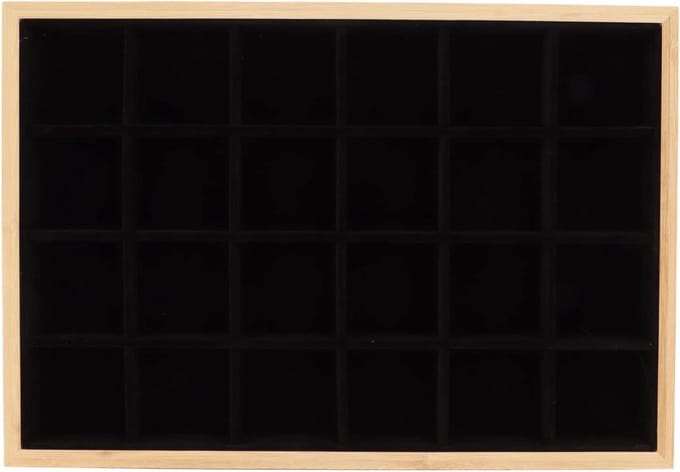 Sieradenopslag Display - Sieradenbakje Organizer - Sieraden Presenteren - 24 Grids Stevig Hout - 35x25x3 cm - Zwart