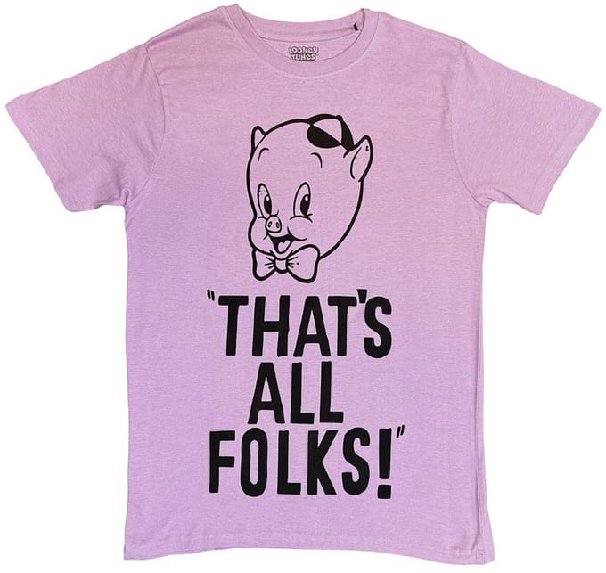Looney Tunes - That's All Folks Heren Tshirt - S - Paars