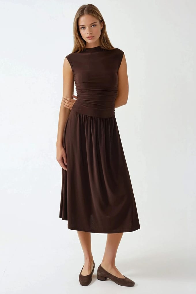 Comfort Fit Midi-jurk met ronde hals