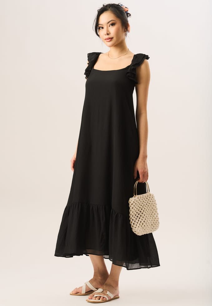 Maxi-jurk met korte mouwen en ruches