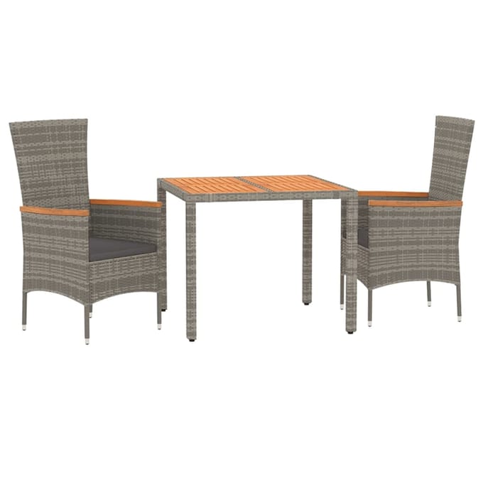 vidaXL - 3-delige - Tuinset - met - kussens - poly - rattan - grijs