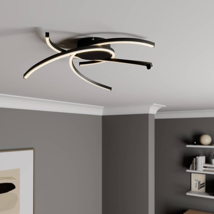 Lindby Katris LED plafondlamp, 58 cm, zwart