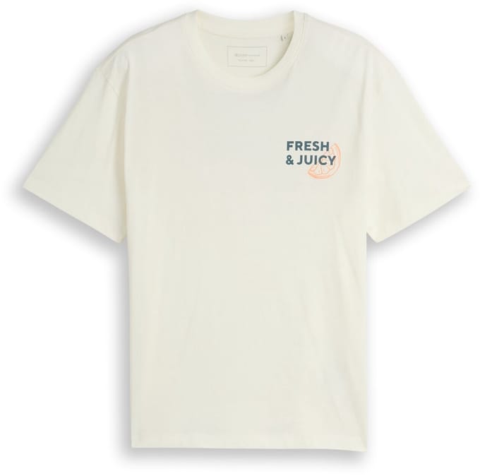 Tom Tailor Denim - T-shirt met relaxte pasvorm en print op de rug - Maat XL - Wool White