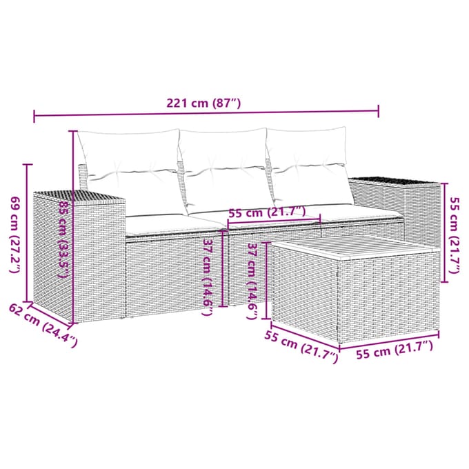 vidaXL - 4-delige - Loungeset - met - kussens - poly - rattan - beige