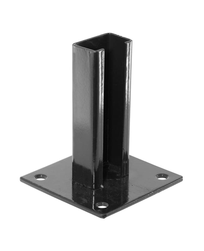 Voetplaat voor paal 4x6cm zwart.