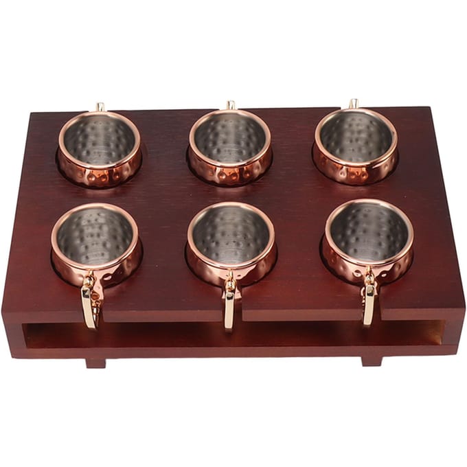 6 stuks 2oz Mule Drink Mok Set met Houder Robuuste Decoratieve Cocktail Hamerslag Beker voor Bar L gray