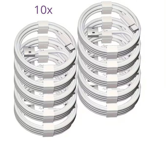 Viewr - USB-A naar USB-C kabel - 10 Stuks - 1 Meter - Oplader Kabel - Snel Lader