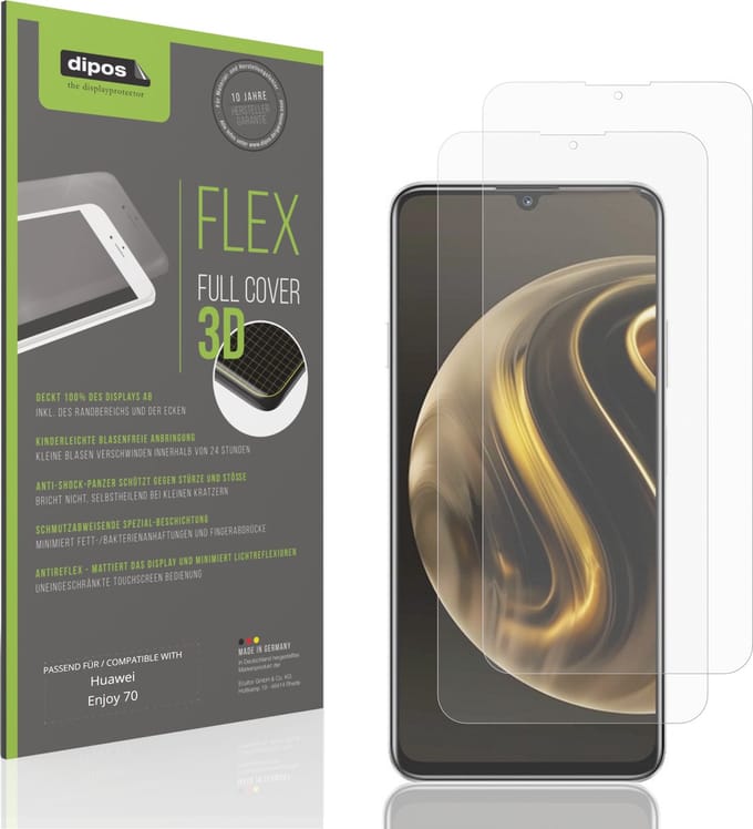 dipos FLEX – 2x Matte Screenprotector geschikt voor Huawei Enjoy 70 | Volledige Schermbescherming | Case-Friendly