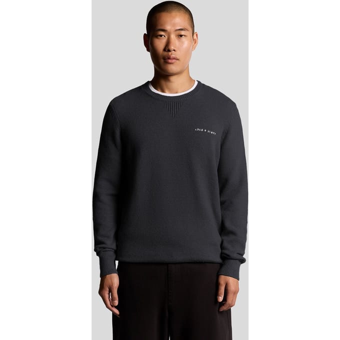 Lyle & Scott Script Knitted Crew Neck Dark Navy Maat: S | Sweaters Outlet | Heren | Blauw