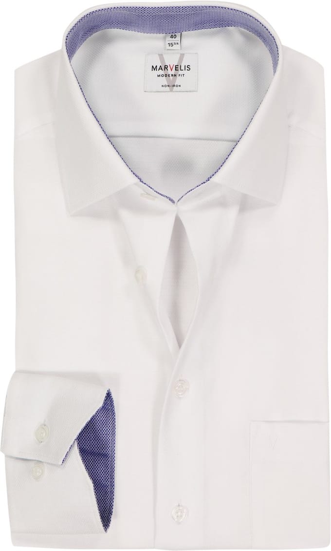 MARVELIS modern fit overhemd - wit structuur (contrast) - Strijkvrij - Boordmaat: 46