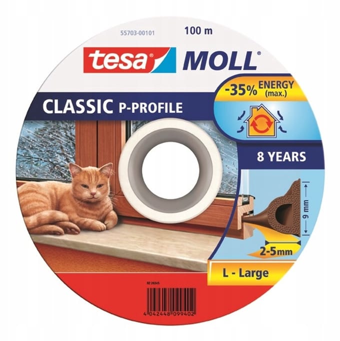 tesamoll® P-Profile profiel tochtstrip rubber, 100m:9mm:5,5mm, bruin