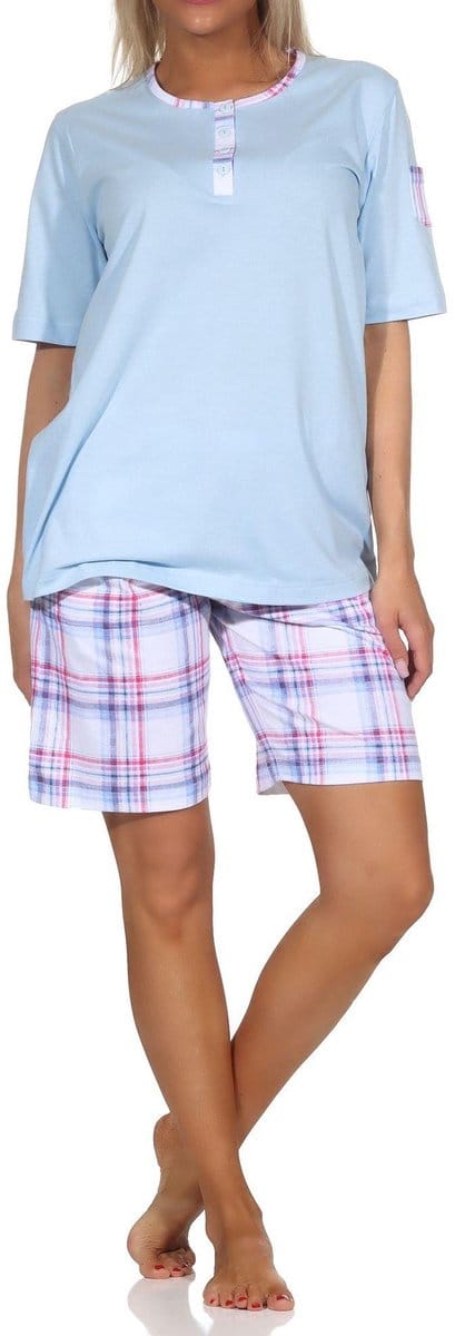 Normann damespyjama korte mouwen met geruite jersey pyjamabroek - ook in grote maten