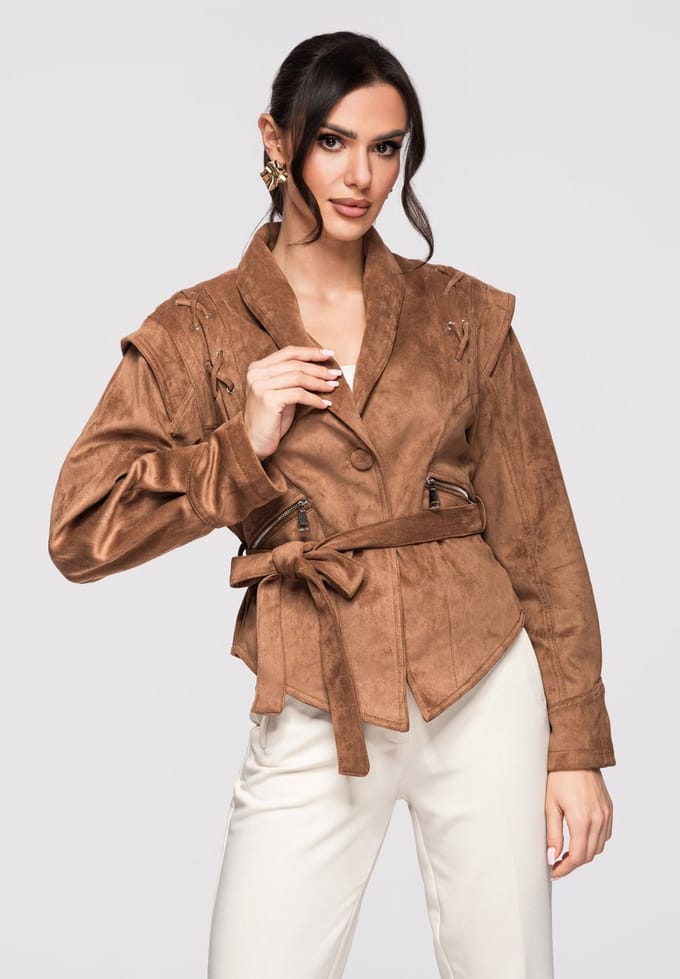 OMBRE Jas - Lange Mouw - Knopen - Effen Bruin M/L