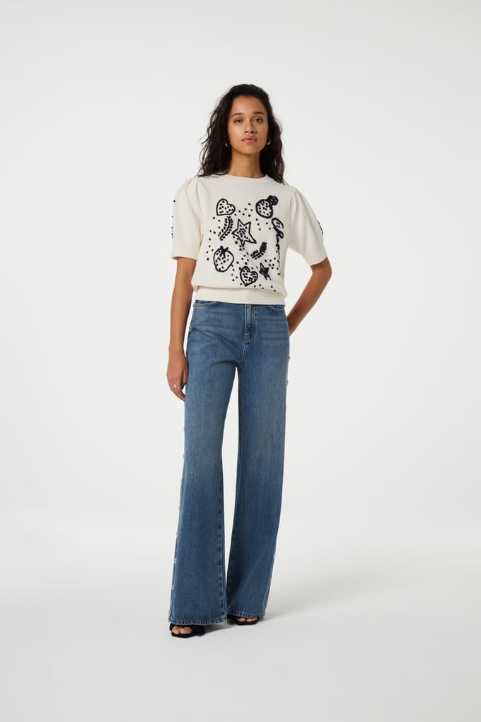 Fabienne Chapot Edo Short Sleeve Pullover Cosy White Maat: L | Sweaters Outlet | Dames | Wit