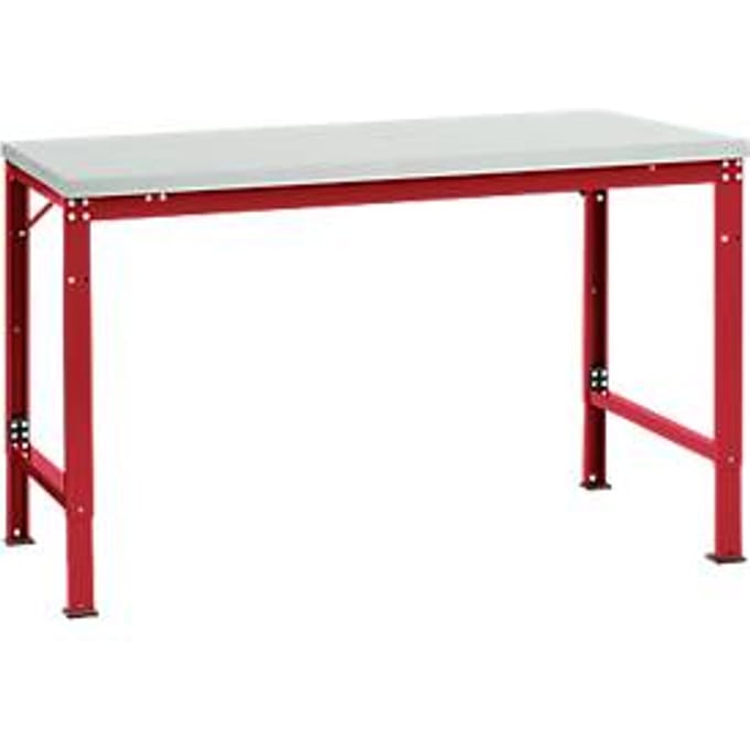 Manuflex basistafel UNIVERSAL Speciaal, 1500 x 1000 mm, melamine lichtgrijs, robijnrood