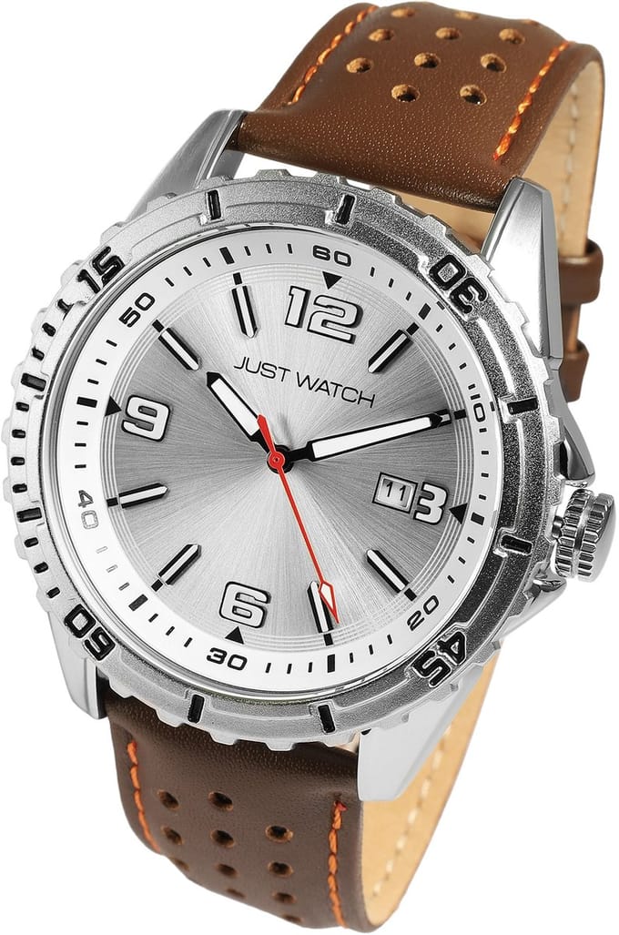 JUST WATCH herenhorloge echt leer datumaanduiding