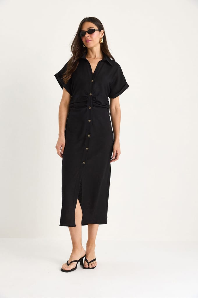 V-hals Midi-jurk met knoopsluiting
