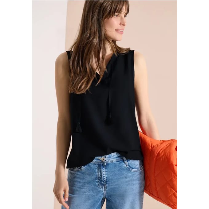 Blousetop met gespleten hals en linten