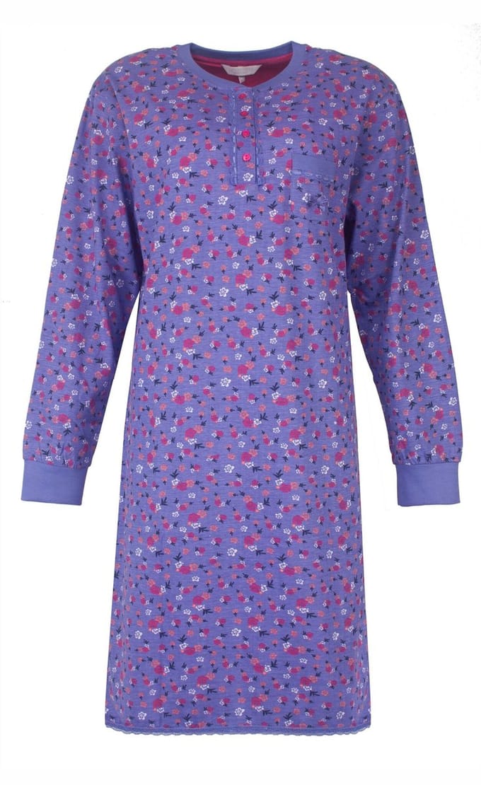 Tenderness Dames Nachthemd - Bloemetjes Dessin - Paars - Maat XL