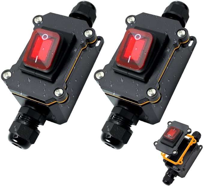 2-Pack 30A 220V IP65 Waterdichte Inline Kabelschakelaar Aan/Uit DPST 4-Polig