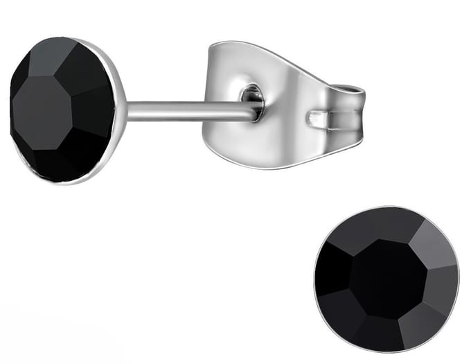 CS Joy - Oorbellen - 5 mm - Chirurgisch staal - kristal zwart - oorknoppen