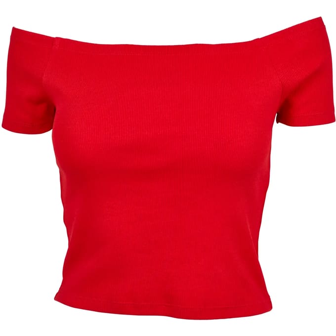 Urban Classics Off Shoulder Rib Tee Dames T-shirt - rood - L