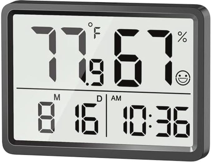 Digitale thermometer en hygrometer voor binnen met grote LCD-cijfers
