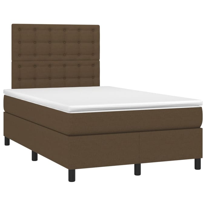 vidaXL - Boxspring - met - matras - en - LED - stof - donkerbruin - 120x200 - cm