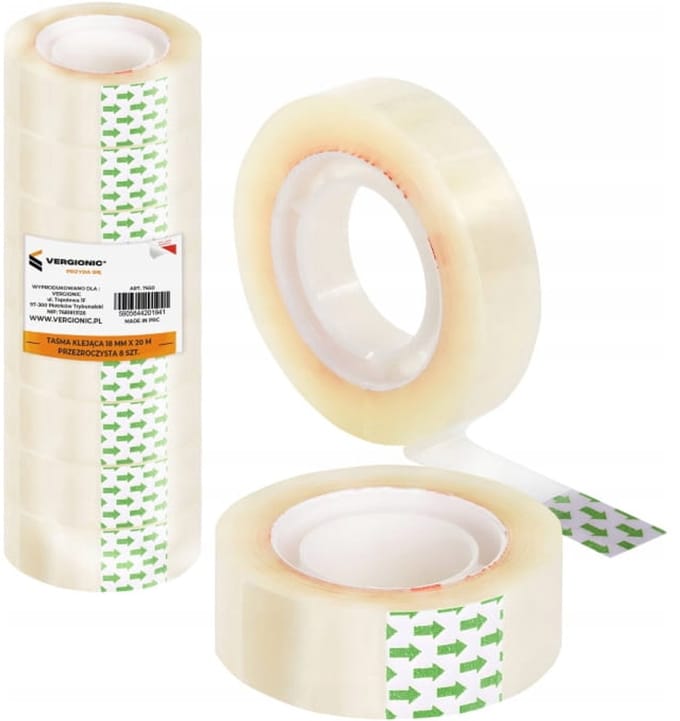 Vergionic - Transparante Plakband - 18mm x 20m - 8 Stuks - Polipropyleen