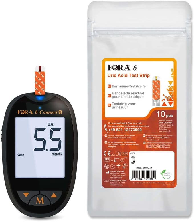 FORA 6 Connect Urine Zuur Meter (Multi-Parameter) - Urinezuur Meter - Urinezuur Tester - Urinezuurmeter met Teststrips