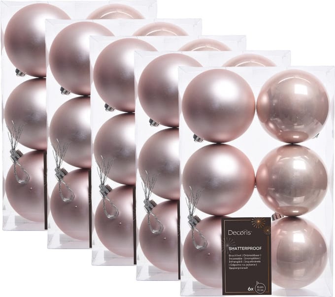 Decoris Kerstballen - 30x st - lichtroze - D8 cm - kunststof - mat/glans - kerstversiering