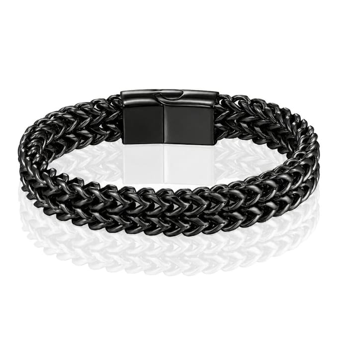 LGT JWLS Heren Armband - Dubbele Curb Chain van Edelstaal, Zwart-21cm