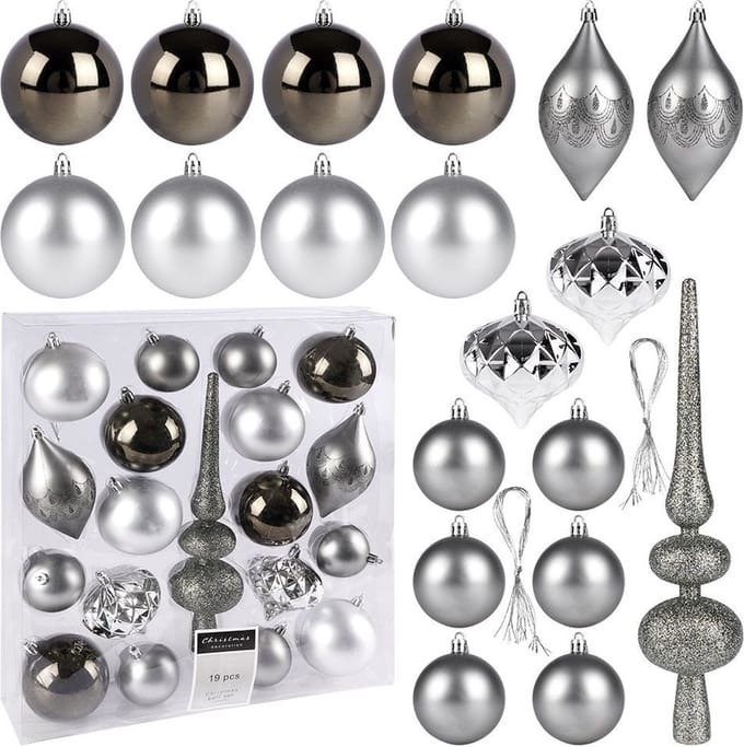 Kerstballen Set Zilver Onbreekbaar 19 stuks - Kerstdecoratie