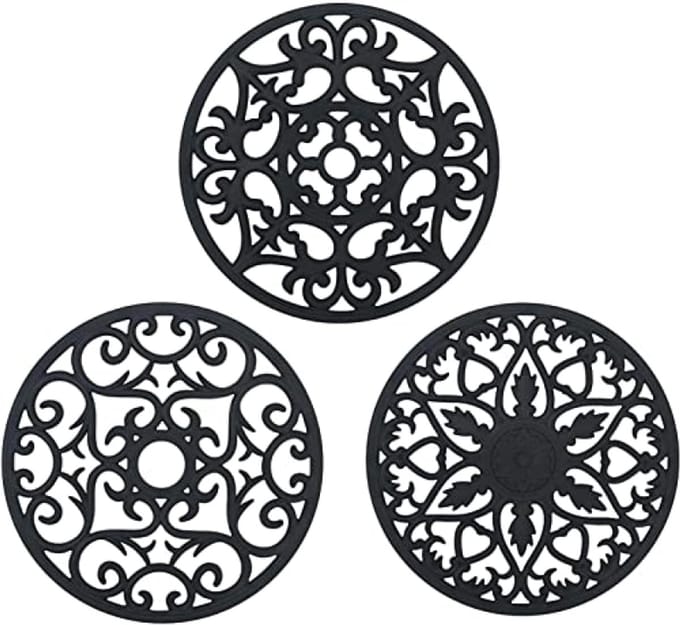 Set van 3 antislip onderzetters, flexibele siliconen hittebeschermers voor keuken en tafel