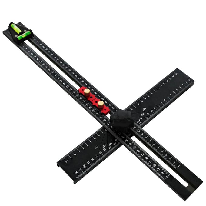 54 cm T-liniaal met waterpas, 90° en 45° verstelbare hoekmeettool. black