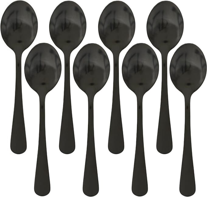 5five Theelepels/dessertlepels/koffielepels - 8x - Zwart - 14 cm - RVS
