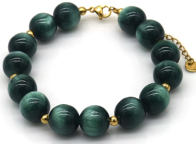 Armband - RVS en acryl kralen - groen - dames