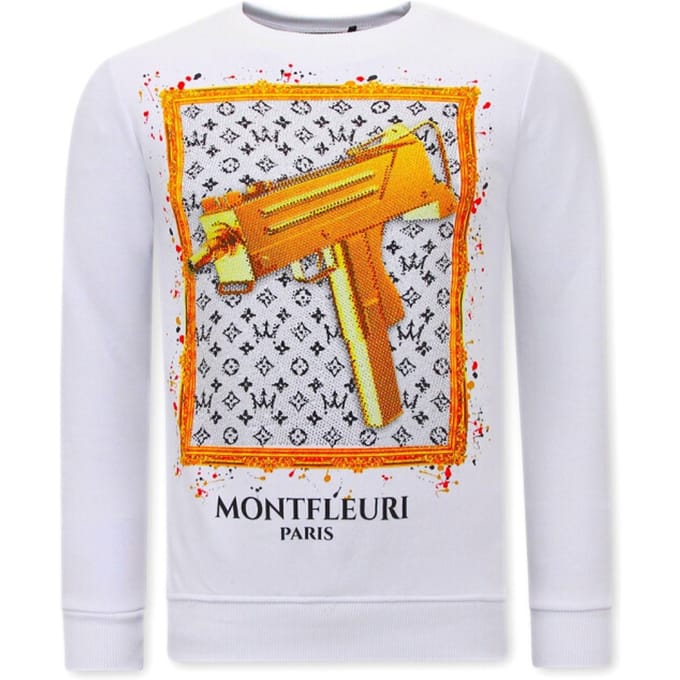 Heren Sweater met Print - Uzi does it - 3673 - WIt