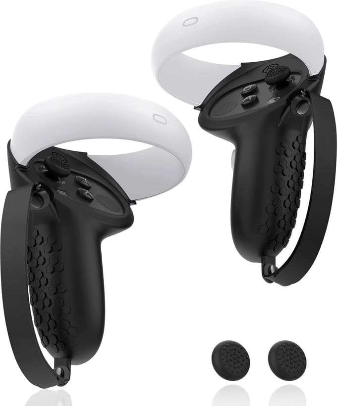WiseGoods Luxe Grip Case Met Strap Geschikt Voor Oculus Quest 2 - VR Bril Accessoires - Controller - Vr-brillen Controllers Zwart