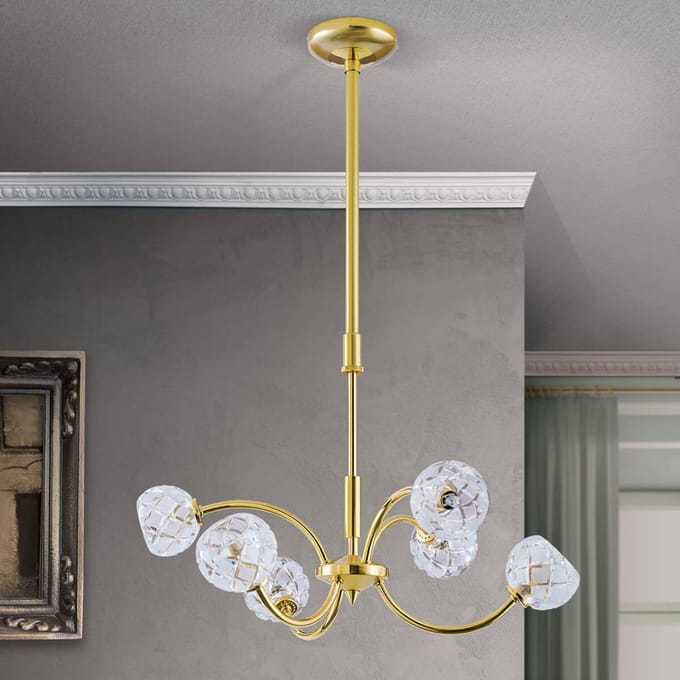ORION Loodkristal-hanglamp Maderno, goud, 51cm